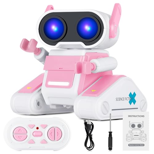 Winthai Roboter Kinder Spielzeug, Ferngesteuerter Roboter mit LED-Augen, Musik, RC Kinderspielzeug Kinder für ab 3 4 5 6 7 8 Jahre Jungen und Mädchen, Geburtstags, Rosa