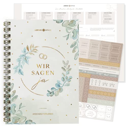 Lebenskompass Hochzeitsplaner Buch mit praktischen Poster "FOREVER" Wedding Planner mit Terminplan, Listen und Tipps für eine perfekte Planung einer Hochzeit - mit Stickern - A5 +