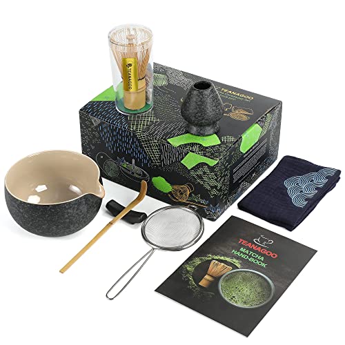 TEANAGOO Japanisches Tee-Set (7 Stück) Matcha-Schneebesen Schüssel mit Ausgießer Bambus--Schneebesen (Chasen) Schaufel (Chashaku) Schneebesenhalter Teezubereitungsset. N17