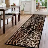 YJDRUG Schwarz-Brauner Leoparden-Teppich 60x240 cm - Tierhaut-Imitat mit Rutschfester Gummibeschichtung & waschbar - Ultraweicher Deko-Teppich für Wohnzimmer, Schlafzimmer & Küche