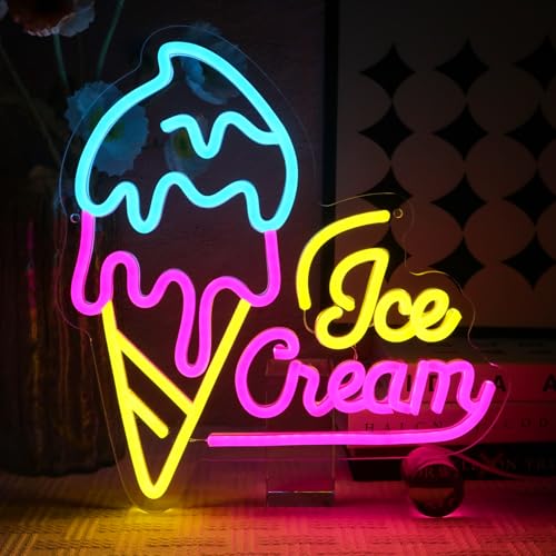 OYCGZV Eiscreme Neon Schild Ice Cream Led Neonschild Wand Eiswaffeln Neon Sign USB Led Schild für Eisdiele Lebensmittel-LKWs Geschäft Küche Imbissstube Zuhause Party Schaufenster Dekoration