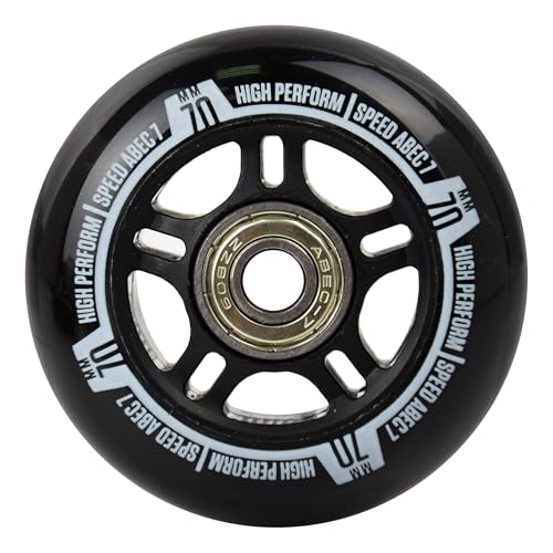 MADIVO Duo Ersatzrollen + Kugellager für Inliner | Set 4 Rollen 70 mm / 82A ABEC-7 Lager | Ideal für Inline Skates für Kinder und Erwachsene (Schwarz)