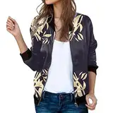 Bomberjacke Damen Sommer Dünn Übergangsjacke Bunt Bedruckt Blouson Reißverschluss Übergangs Mantel mit Taschen Vintage Sweatshirt Casual Jacken Damenjacke Damenbekleidung