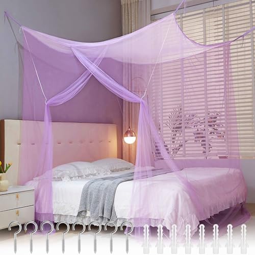 Moskitonetz Bett Reise,Moskitonetz Doppelbett und Einzel,Einzeltür Hängendes Bettnetz mit 8 Aufhängering,Lila Mückennetz Bett Vorhang,Betthimmel Feinmaschiges für Zuhause und Camping,200x180x165 cm