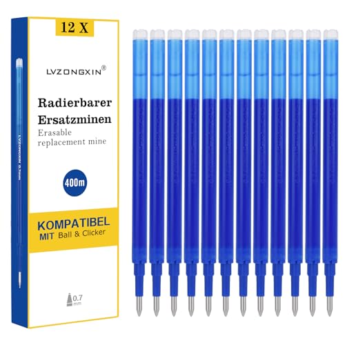 [12 Stück] - LVZONGXIN Radierbare Ersatzmine, Kompatibel mit Pilot Frixion [Blau], Tintenroller Radierbar, Spitze 0,7 mm,Nachfüllminen mit radierbarer Tinte (Blau) (BLAU, 12)