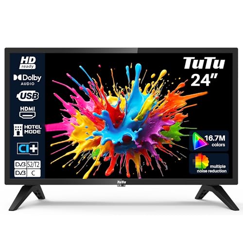 TuTu Fernseher 24 Zoll (60 cm) HD LED TV mit Triple Tuner (DVB-T/T2-C-S/S2), USB Media Player, HDMI, VGA, CI/CI+, Hotelmodus (2024, 220 Volt)