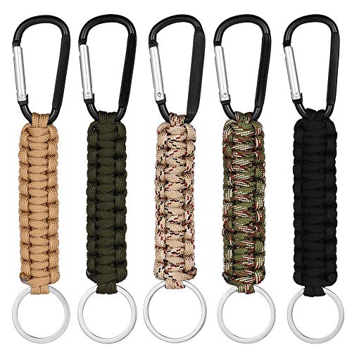 Fanshiontide 5 Stück Paracord Schlüsselanhänger mit Karabinerhaken Geflochtene Schlüsselband Lanyard für Autoschlüssel Flasche Camping Wandern Outdoor Wanderrucksack