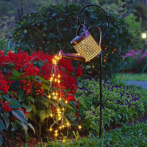 Kizozo Solar Gießkanne mit Lichterkette Außen 60LED Lichter, Solarlampen für Außen, Solarlampen Garten IP65 wasserdicht, Solarleuchten für außen, Solar Gartenleuchten, Gartendeko für draußen, warmweiß