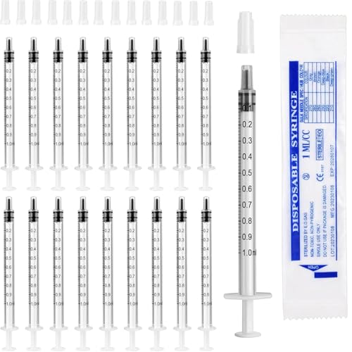 Spritzen 1ml, Kolostrum Spritze, Sterile Einwegspritzen Ohne Nadel, Plastikspritze mit Verschlusskappe, Flüssigkeitsspritze, Dosierspritze für Kleine Tierfütterung (1ml - 20 Stück)