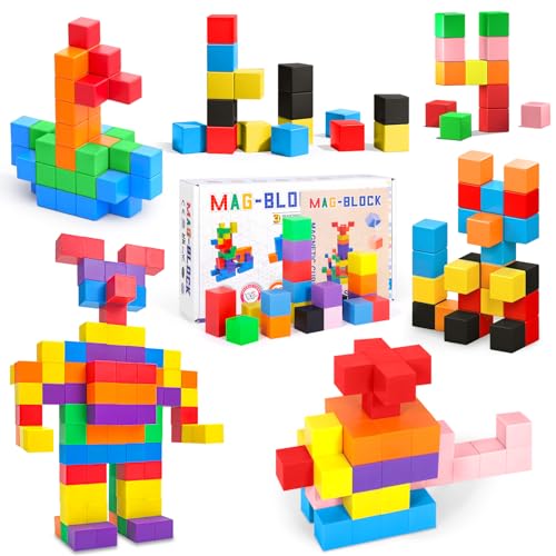 AQXONG 80Pcs Magnetische Bausteine Spielzeug, Magnetisches Bauspielzeug, Puzzle Baustein, Magnetisches Konstruktions Spielzeug für Kinder, Geeignet für Jungen und Mädchen ab 3 Jahren