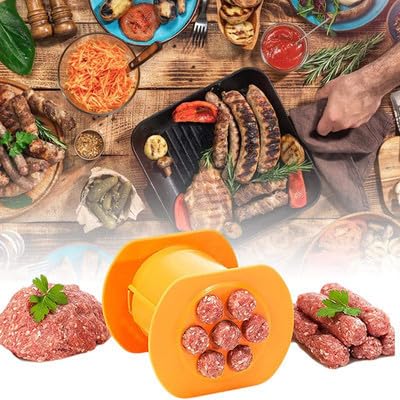 UQMIQURA Cevapcici Extruder, Manual Hot Dog Wurstform-Set, Hot Dog Maker mit 7 Löchern, Kunststoff in Lebensmittelqualität, DIY-Küchenutensilien, Hot-Dog-Maschine Fleischstäbchen-Quetscher - Orange