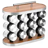 DUOJIN Gewürzregal Set, Universal Küchen-Organizer Gewürzständer mit 12 Gewürzgläsern Dekorationen im Kunststil Gewürzständer Gewürzaufbewahrung, 28 x 23.6cm