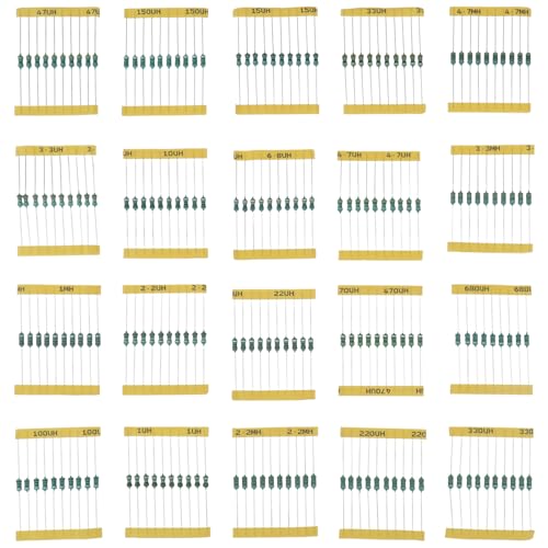Be In Your Mind 200-teiliges Induktor-Sortiment-Set 1 UH - 4.7 MH 1/2 W Inline-Induktor Farbring Induktivitäts-Sortiment 10x20 Spezifikationen in Kunststoffboxen für Elektrische Schaltkreise Geräte
