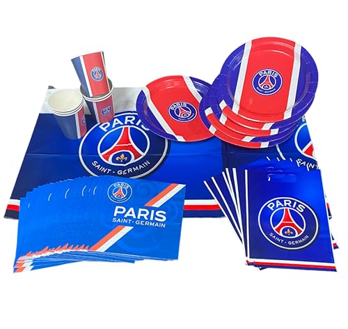 Party-Set PSG, 39-teilig, 6 Teller, 6 Becher, 20 Servietten, 6 Taschen, 1 Tischdecke, offizielle Kollektion von Paris Saint Germain