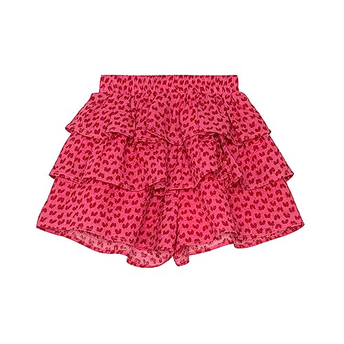 UIFLQXX Mädchen-Shorts, Kinder, Mädchen, Sommer, lässig, kurze Hose, Tanz, Radhose, Blumenmuster, bequem, atmungsaktiv, Sommerkleidung für Mädchen, Rock-Set für Junioren, rot, 5-6 Jahre