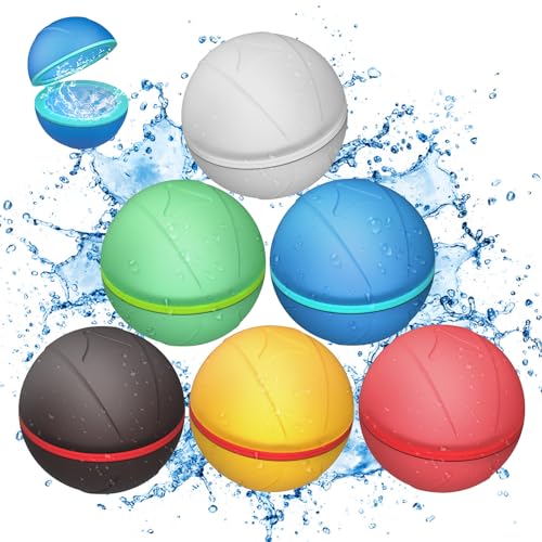 Wasserbomben Wiederverwendbar, 6 Stück Wasserbomben Selbstschließend, Eine Sekunde schnelles Füllen, Geeignet für Kinder, Erwachsene, Wasserschlachten, Strand, Pool-Party, Outdoor, Wasserpark