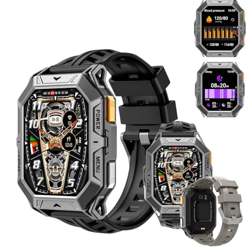 MEIION Stahl Gear stahlgear Thor 2.0 - Die stabilste Smartwatch 1000mAh Akku, 2.13'' Display, mit 70+ Sportmodi, 24/7 Herzfrequenzmessung, SpO2 und Schlafmonitor, 5ATM wasserdicht, Android iOS