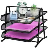 ideallife Briefablagen 3 Ebenen - Dokumentenablage Metall Desk Organizer - Metall Ablage Ablagefächer für A4 Dokument - Büro Schreibtisch Ablage mit 3 Schubladen I Papier Ablagefächer A4 (Schwarz)