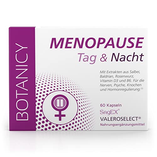 BOTANICY Menopause Tag & Nacht - Gegen Wechseljahre Symptome - Komplexe für Morgen & Abend, mit Salbei & Baldrian - Pflanzenextrakte & Vitamine - Natürlich, Hormonfrei, Vegan - 60 Menopause Kapseln