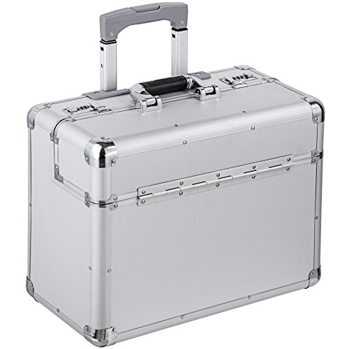 tectake® Pilotenkoffer 47x39x25 cm Handgepäck Businesskoffer Aktenkoffer Koffer Trolley Silber mit Rollen