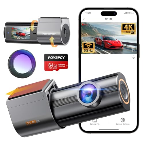 Dashcam Auto Vorne 4K WiFi Dash Cam 360° Drehbar mit 64GB SD Karte, 1.47" IPS Mini Auto Kamera mit CPL, Super Nachtsicht, WDR, 170° Weitwinkel, G-Sensor, Loop-Aufnahme, APP Steuerung, Max 256GB