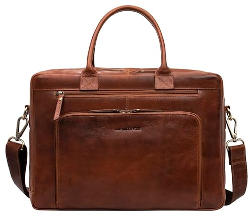 Marc Peter® Hamilton Bräune Businesstasche Herren Leder 15,6 Zoll | Leder Laptoptasche | Groß Aktentasche Umhängetasche aus Vintage Rindsleder