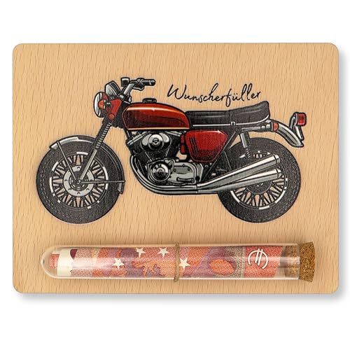 ZUKLA Verpackung Geldgeschenk Motorrad 13 x 10 cm mit Reagenzglas - Geldgeschenk Verpackung Holz - Geldgeschenke Motorradfahrer - Gutschein Motorrad Geschenke für Männer & Frauen