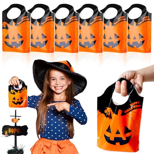 XIMEY Halloween Tüten für Süßigkeiten, 50 Stück Halloween Tasche Kinder, Halloween Beutel für Süßigkeiten, Kürbis Halloween Süßigkeiten Tüte, wiederverwendbar Halloween Geschenktüten, Or Treat Bag