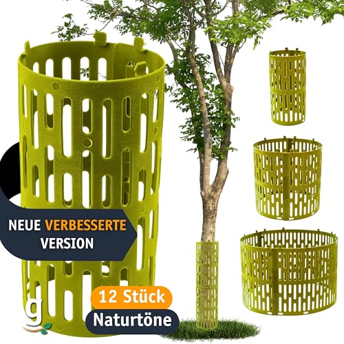 Gardazon verbesserter Baumschutz Wildverbiss und Mähen - 12 Stück (20 x 33cm) Baumstamm Schutz, erweiterbarer Stammschutz-Manschette vor Nagetieren, Baumschutzhülle Verbissschutz UV-Beständiger