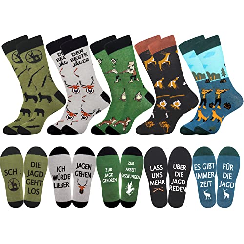 Belloxis Jagd Geschenke Jäger für Manner Zubehör Bunte Socken Herren 43-46 Baumwolle Motiv Kuschelsocken Wadenstrümpfe Socken