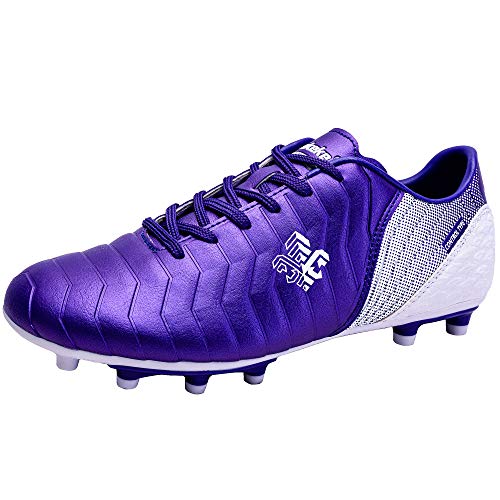 Saekeke Fußballschuhe Mädchen Fussballschuhe Jungen FG/AG Fussball Professionelle Trainingsschuhe Outdoor Sport Football Schuhe für Unisex-Kinder Violett/Weiß EU37