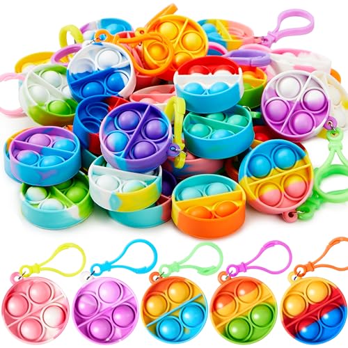 JOYIN 30 Stück(Rund) Pop-Schlüsselanhänger, Mini-Fidget-Spielzeug, , Partygeschenke für Kinder von 4–8, Popit Keychain für Kinder Jungen Mädchen Mitgebsel Kindergeburtstag