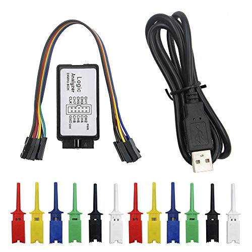 KeeYees USB Logic Analyzer mit 12er 6 Farben Prüf Test Clips Set USB Kabel 24 MHz 8CH UART IIC SPI Debug für Arduino für ARM FPGA M100 SCM