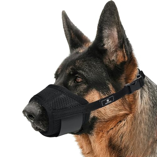 AMATHINGS Maulkorb Hund Größe: XL, Schwarz, Nylon, Verstellbar, Atmungsaktiv, Beißschutz, Kauen & Bellen verhindert, Trinken möglich