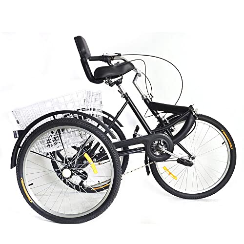 CHIMHOON 24" Erwachsenen-Dreirad, 7-Gang-Seniorenfahrrad mit Korb, Faltbares Kohlenstoffstahl-Fahrrad mit Vorder- und Hinterbremsen und Schutzblechen Für 160-185CM, MAX 120KG | EU Stock