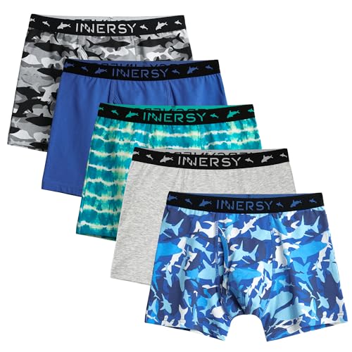 INNERSY Unterhosen Jungen Bunt Boxershorts Baumwolle Unterwäsche Jungs mit Eingriff Mehrpack 5 (164-176, Ocean Mehrfarbig)