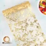 RISVOWO Tischläufer Gold, 28Cm x 10M Tischdeko Geburtstag, Tischband Polyester Tischdeko, Tischläufer Glänzend Gold für Partys und Feierlichkeiten wie Geburtstage, Hochzeiten, Babypartys, Taufen