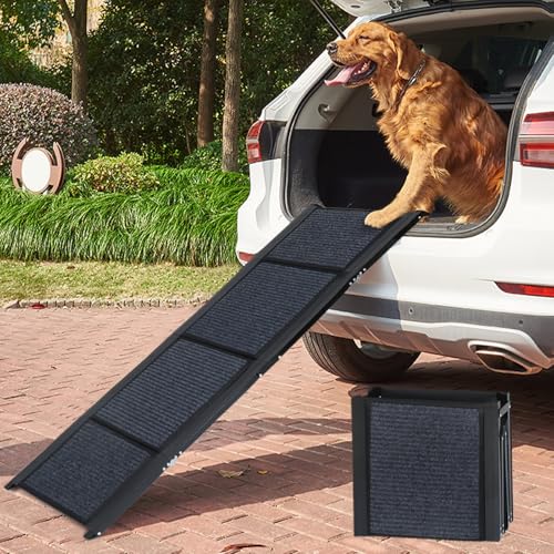 SMONTER 160cm Long Hunderampe Auto klappbar mit High Traction Teppichoberfläch, einstiegshilfe Hunderampe für Autos, LKWs und SUV Stabil Rampe Hund für Große Und Mittel Hunde, Schwarz