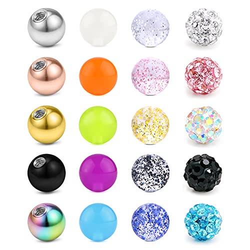 Briana Williams Piercing Kugeln Set 1.2mm Gewinde Ersatzkugel Schraubkugel 3mm Chirurgenstahl Acryl Plastik Klar