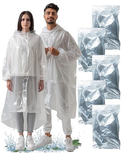 ADRIANO PORCARO® I 5er Pack - Einweg Regenponcho Erwachsene - Festival Zubehör I Einmal Regenponcho Festival (DE/NL/SE/PL, Alphanumerisch, Einheitsgröße, Große Größen, Extra Tall, 5, Transparent)