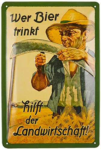 Nostalgic-Art Retro Blechschild, 20 x 30 cm, Wer Bier trinkt hilft der Landwirtschaft – Geschenk-Idee für Bier-Fans, aus Metall, Vintage Design mit Spruch, Blechschilder Sprüche, Bier-Deko