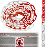 15m Absperrkette, 6mm Absperrkette Rot Weiß Kunststoff, Rot Weiß Plastikkette/Kunststoff Warnkette, Baustellensicherungskette, Kunststoff-Gliederkette zum Absperren für Warnsicherheit Parkplatz