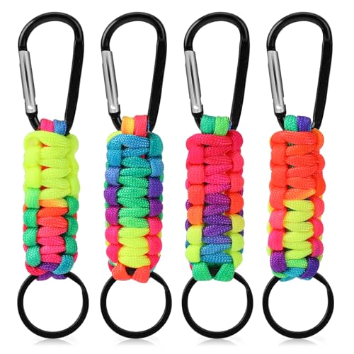 4 Stück Schlüsselanhänger mit Karabiner Multifunktion Anhänger Bunt Geflochtene Lanyard Ring Haken Clip Schlüsselband Schlüsselanhänger für Angeln Camping Wandern