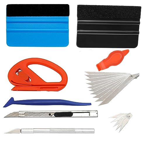 8 Stück Rakel für Folie, Rakel Set für Tönungsfolie Auto,Folierungs Werkzeug Set für Wrap Auto,2 Filzrakel Rakel,Folierung Rakel,Cutter,Messer mit 10 Klingen,Folierungs Werkzeug Kit