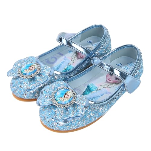 FStory&Winyee Mädchen Prinzessin Schuhe Kinder ELSA Sandalen Partei Glitzer Kristall Schuhe Mädchen Kostüm Zubehör Karneval Verkleidung Party Aufführung Fasching Tanzball, Blau, 27 EU