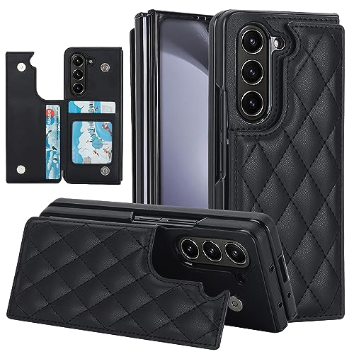 XIMAND für Samsung Galaxy Z Fold 5 Brieftaschenetui, mit Kreditkartenfach, faltbares Diamant Premium-Leder, Magnetverschluss, Ständer, robuste Schutzhülle. (Schwarz)