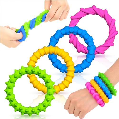 Fidegt Toys Sensorischen Armbänder, 4er Pack Wristband Fidget Dekompression Spielzeug, Sensory Zappeln Anti Stress Spielzeug für Kinder Jungen Mädchen Stressabbau & Angstlust, Autismus Und ADHS