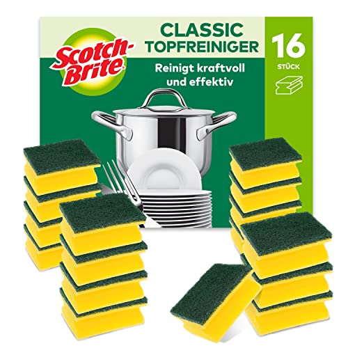 Scotch-Brite Classic Topfreiniger, 16 Schwämme pro Packung, Schwamm für Küche - Reinigt kraftvoll und effektiv