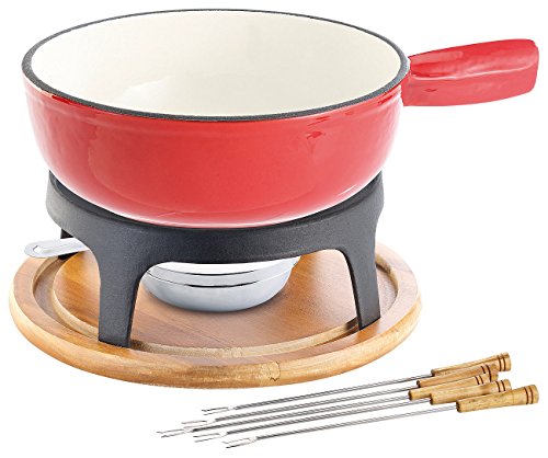 Rosenstein & Söhne Fondue Topf: Käsefondue-Set aus emailliertem Gusseisen, Ø24 cm (Caquelon, Käsefonduesets, Weihnachten)