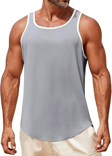 Runcati Tank Top Herren Ärmelloses Muskelshirts Gym Fitness Funktionsshirt Training Unterhemd Bodybuilding Achselshirts Männer T Shirt Sommer Sport Laufshirt Grau XXL